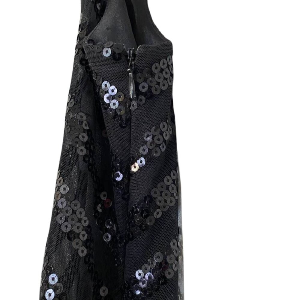 AGB Black Sequin Chevron Mini Dress Sleeveless Size 6 Party Cocktail Sparkle - Picture 8 of 15